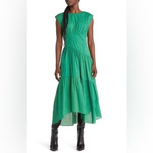 FRAME Gathered Seam Midi Dress in Court Green - OUT OF STOCK ONLINE